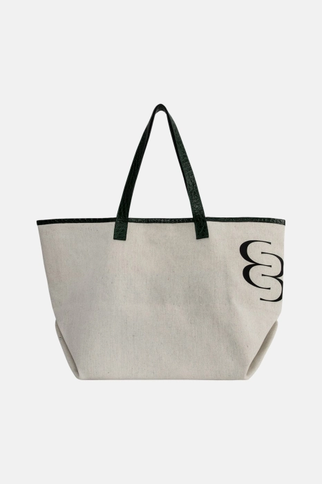 Shopper with leather handles
