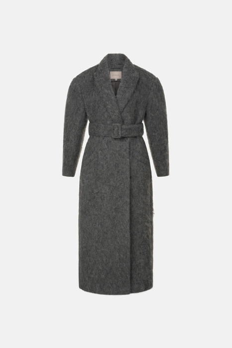 Double-breasted alpaca coat with accent shoulder