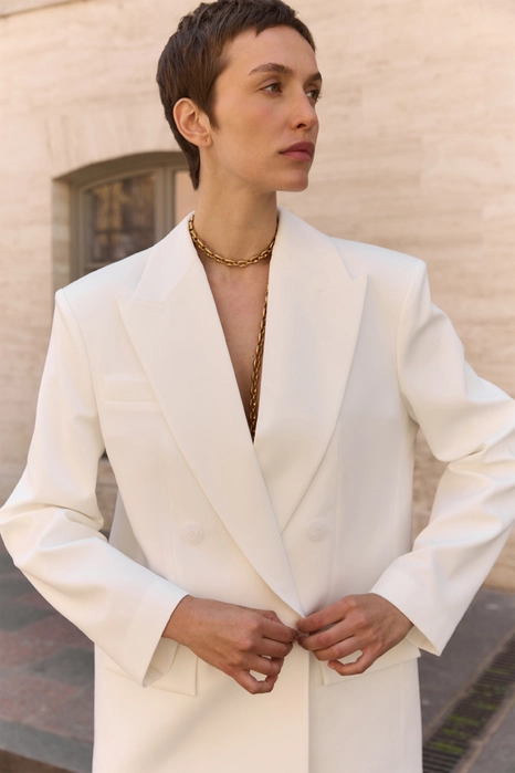 Double-breasted cotton blazer with shoulder pads