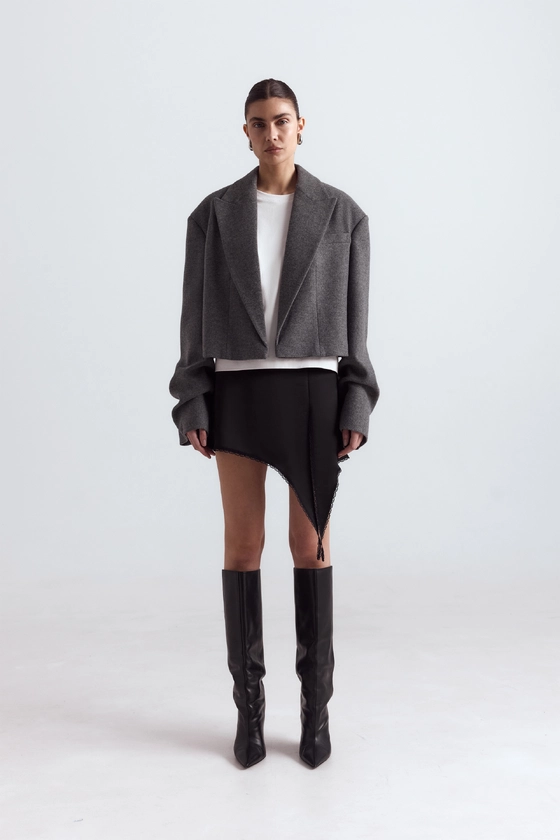 Пальто кроп зі збіркою на рукаві 