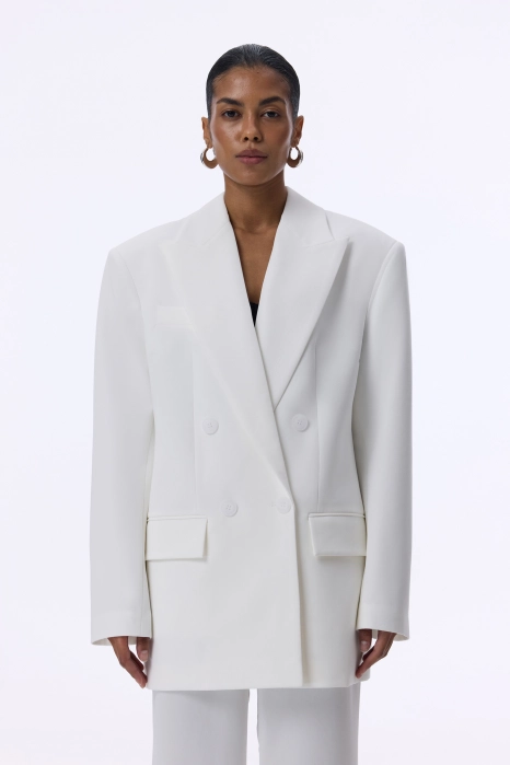 Double-breasted cotton blazer with shoulder pads