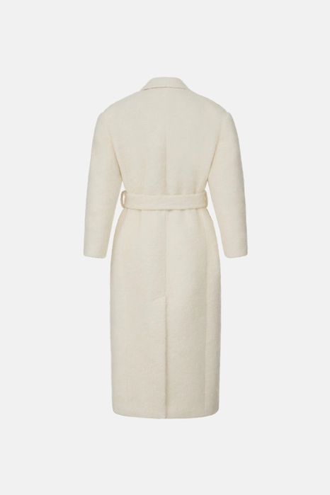 Double-breasted alpaca coat with accent shoulder