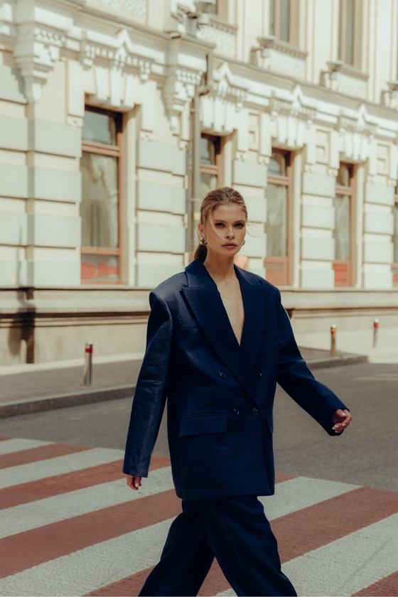 Жакет лляний двобортний оверсайз з підплічниками 