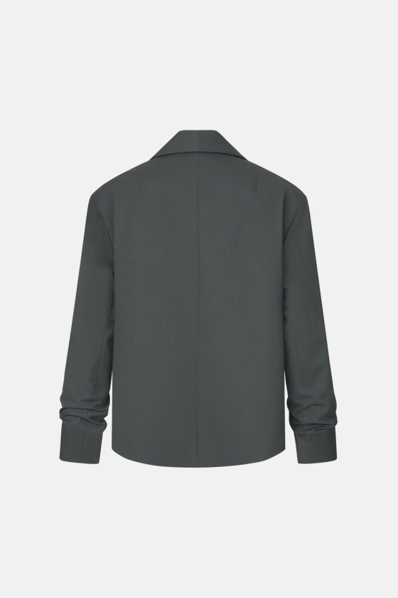 Oversized wool blazer with gathering on the sleeve - photo 2