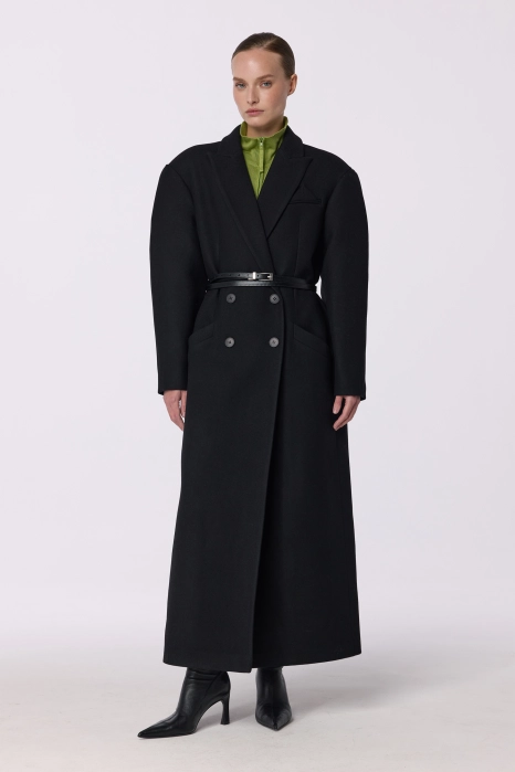 Double-breasted coat with accent shoulder