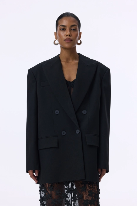 Oversized double-breasted cotton blazer with shoulder pads