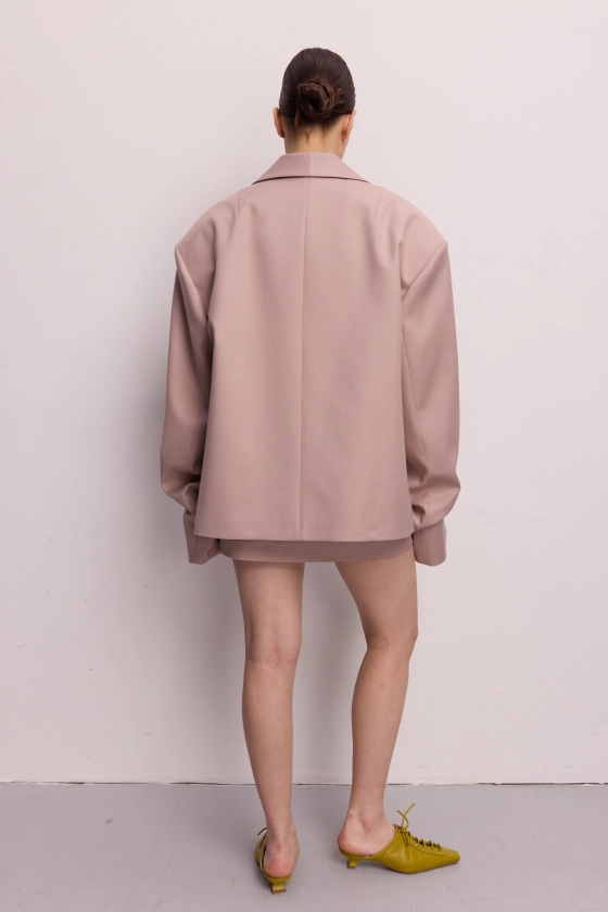 Oversized cotton blazer with gathered sleeves - photo 4