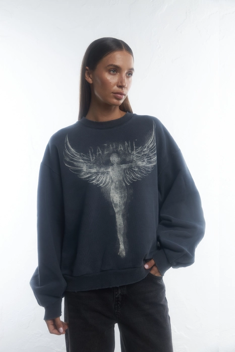 Світшот оверсайз у вінтажному стилі з принтом Янгол