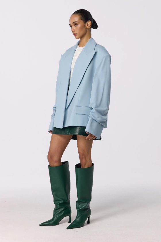 Oversized wool blazer with gathering on the sleeve - photo 8