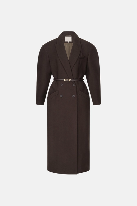 Double-breasted coat with accent shoulder