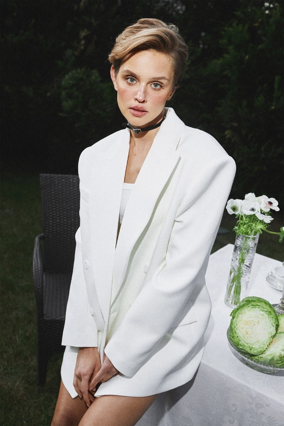 Жакет котоновий двобортний оверсайз з підплічниками 