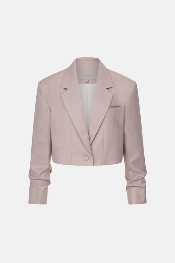 Cropped cotton blazer with gathered details on the sleeves - photo 1