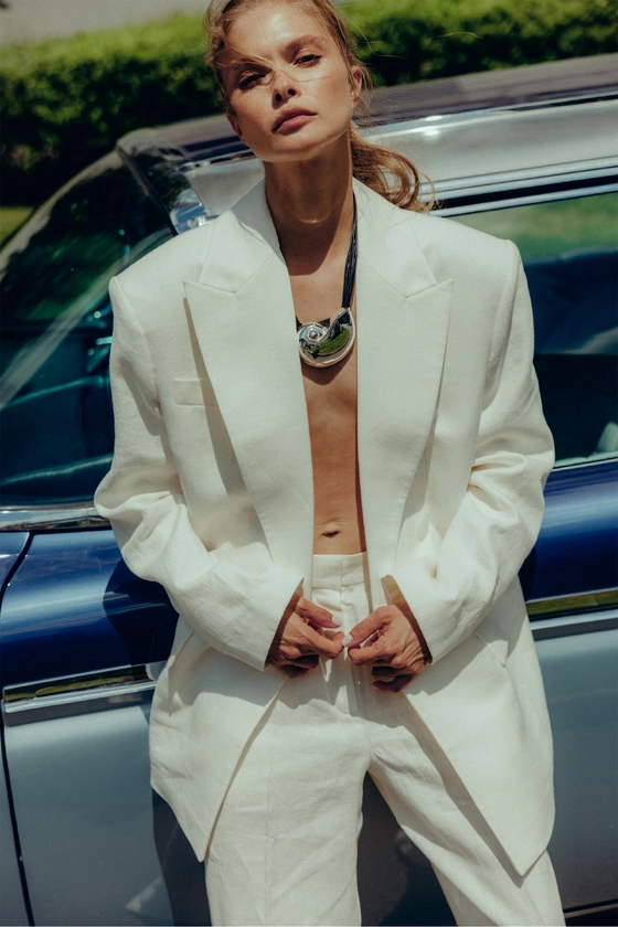 Брюки лляні на середній посадці зі стрілками 