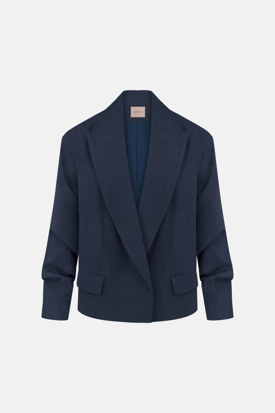 Oversized wool blazer with gathering on the sleeve - photo 1