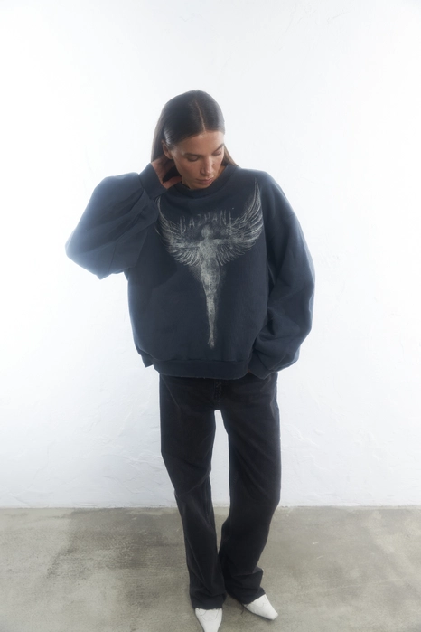 Світшот оверсайз у вінтажному стилі з принтом Янгол