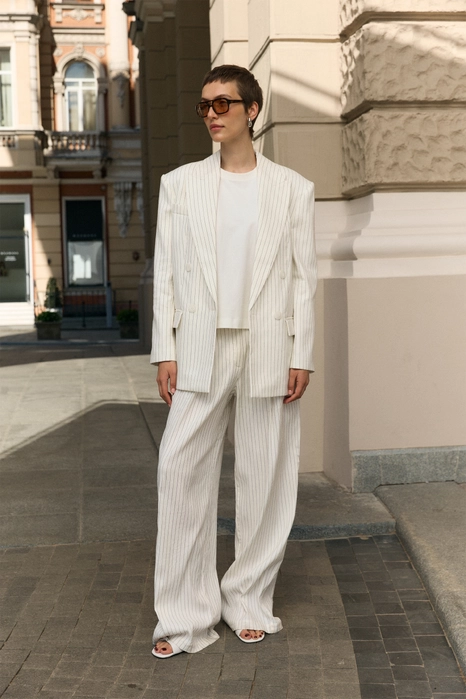 Жакет лляний двобортний оверсайз з підплічниками