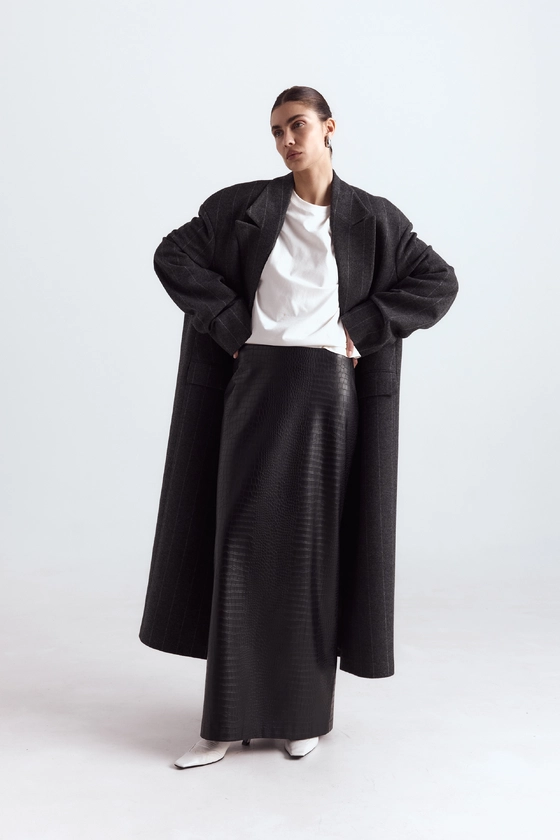 Спідниця з екошкіри максі з середньою посадкою 