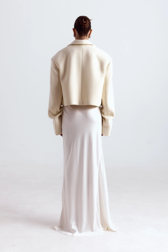 Пальто кроп зі збіркою на рукаві 