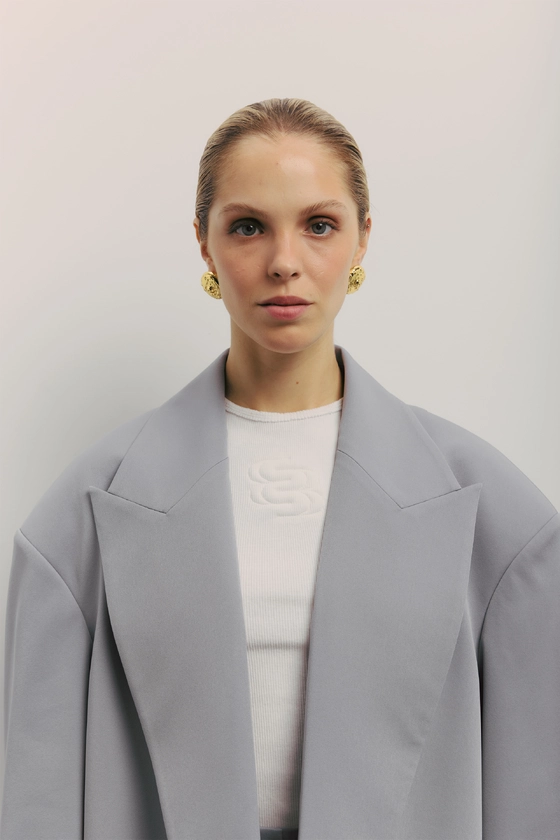 Жакет котоновий оверсайз зі збіркою на рукаві 