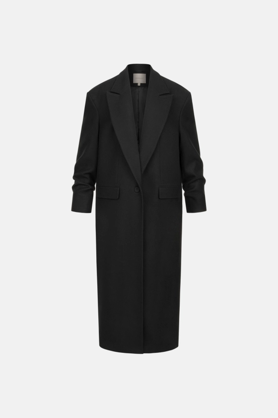 Пальто прямого крою зі збіркою на рукаві 