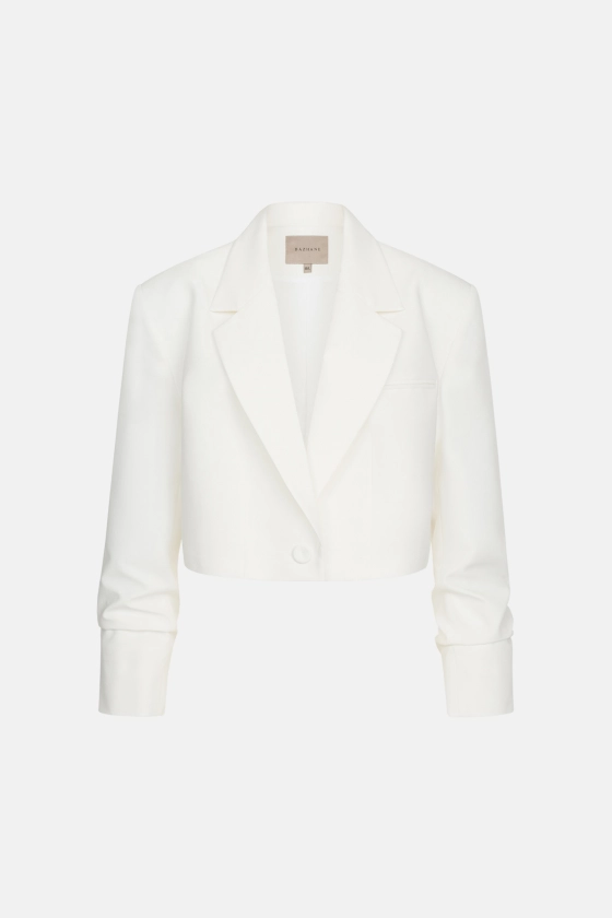 Cropped cotton blazer with gathered sleeves - photo 1