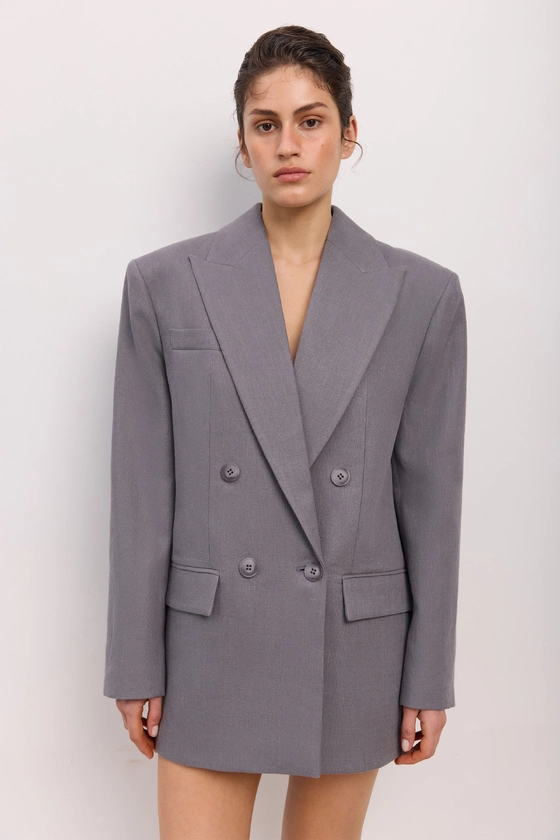 Жакет лляний двобортний оверсайз з підплічниками 