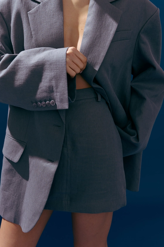 Спідниця міні лляна з високою посадкою 