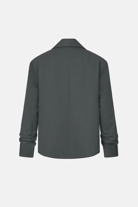 Oversized wool blazer with gathering on the sleeve