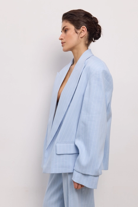 Жакет лляний оверсайз зі збіркою на рукаві