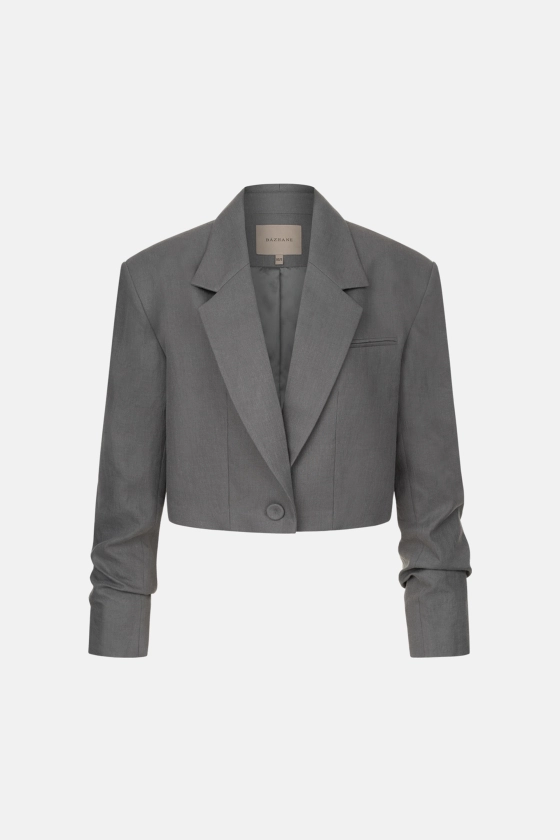 Жакет кроп лляний зі збіркою на рукаві 