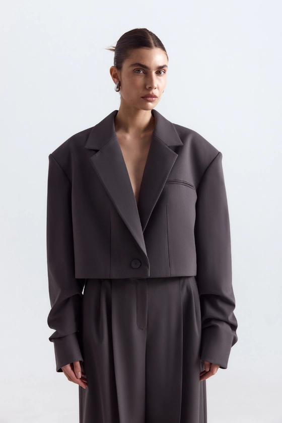 Жакет кроп вовняний зі збіркою на рукаві 