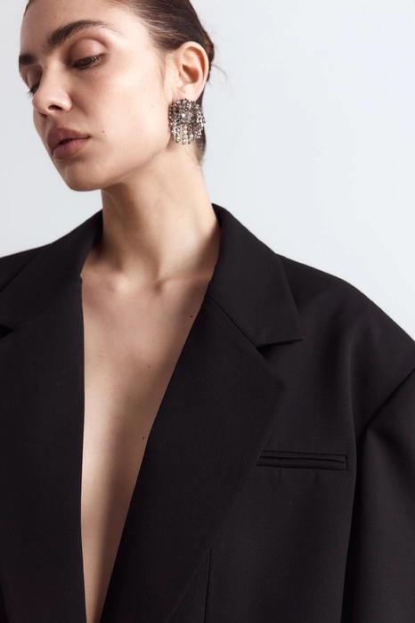 Cropped wool blazer with gathered sleeves