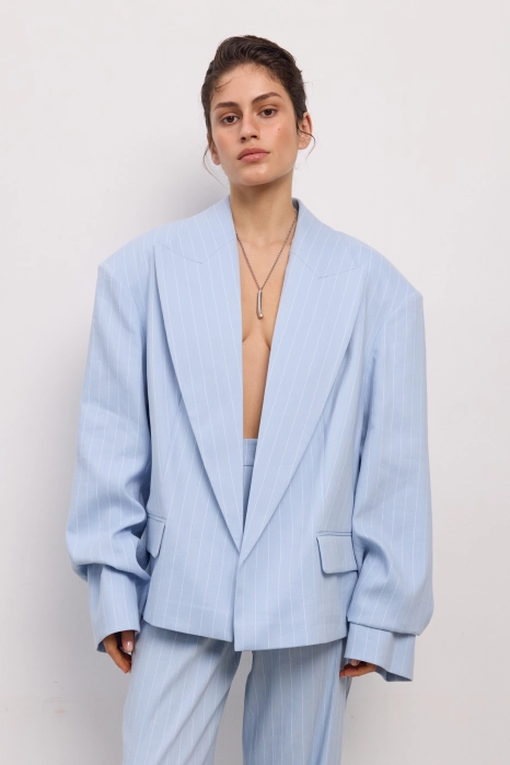 Жакет лляний оверсайз зі збіркою на рукаві