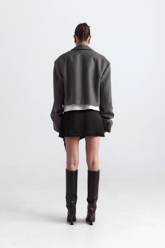 Пальто кроп зі збіркою на рукаві 