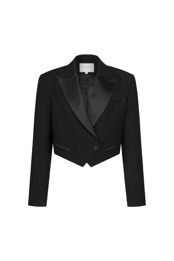 Жакет-кроп з атласним лацканом 