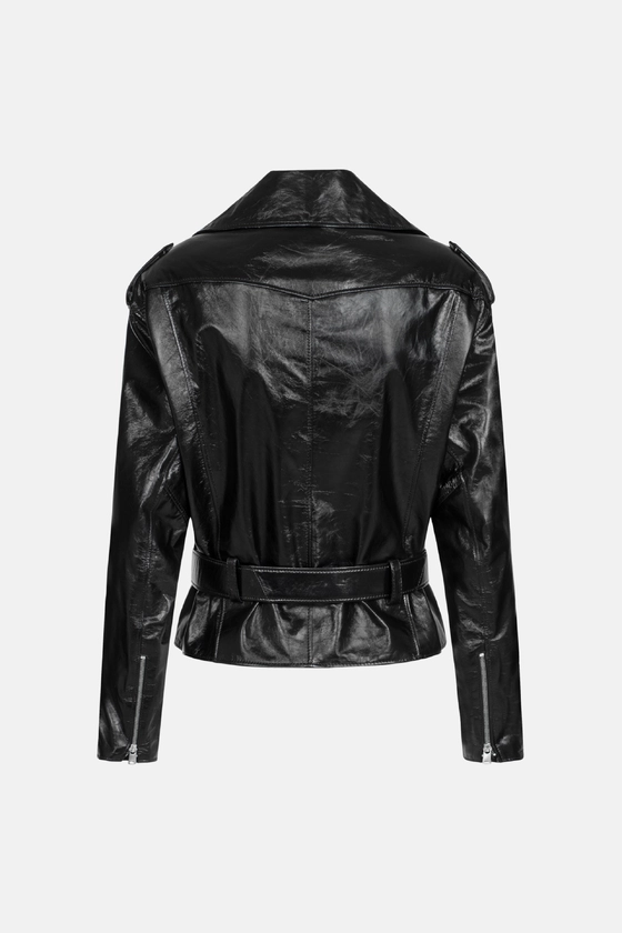 Куртка шкіряна з ременем на талії 