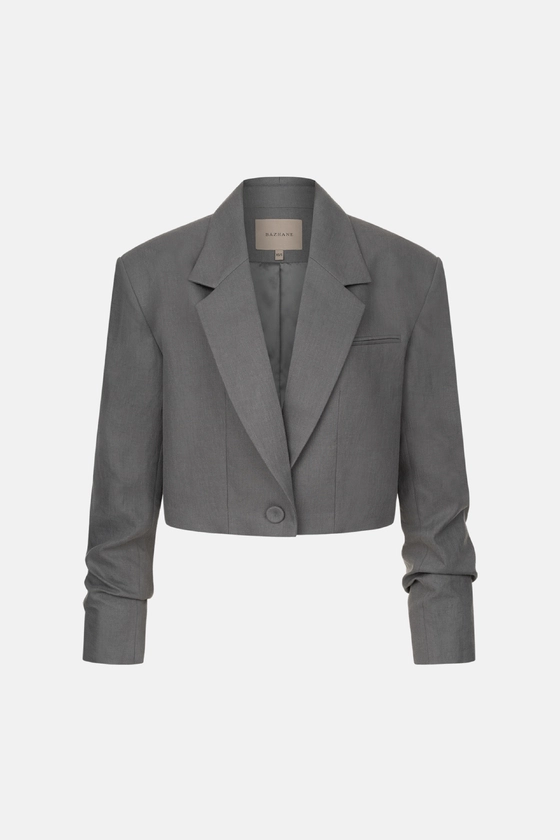 Жакет кроп лляний зі збіркою на рукаві 