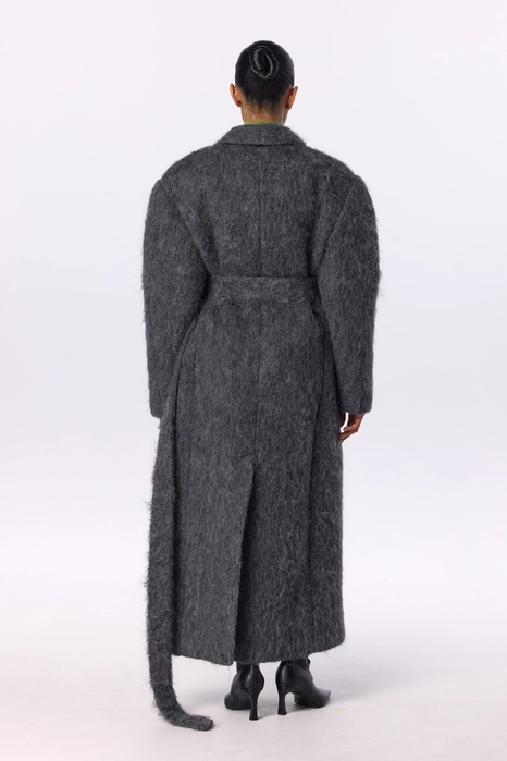 Double-breasted alpaca coat with accent shoulder