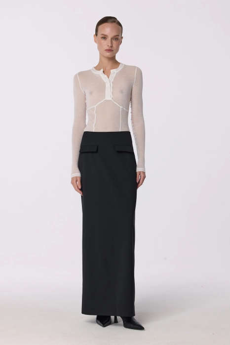 Mid-rise wool maxi skirt