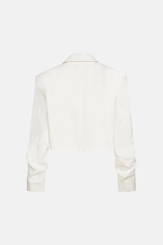 Жакет кроп лляний зі збіркою на рукаві 