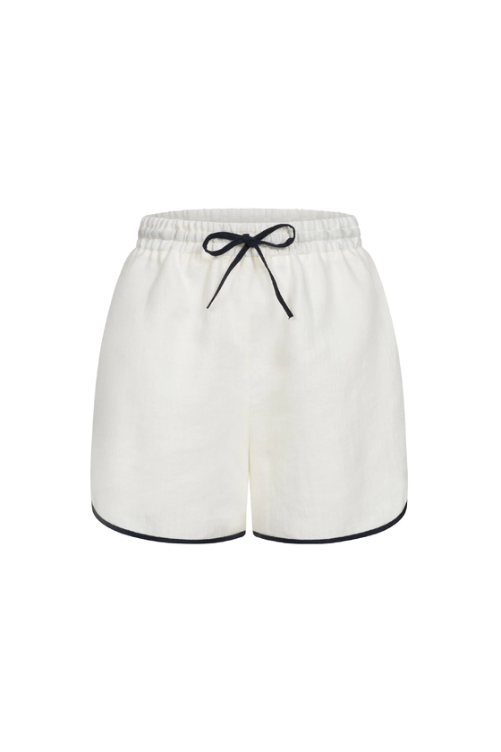 Шорти лляні з темно-синьою окантовкою та зав'язками 