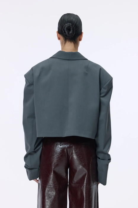 Жакет кроп вовняний зі збіркою на рукаві