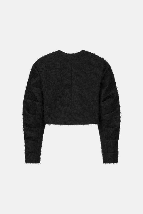 Бомбер пухнастий зі збіркою на рукаві