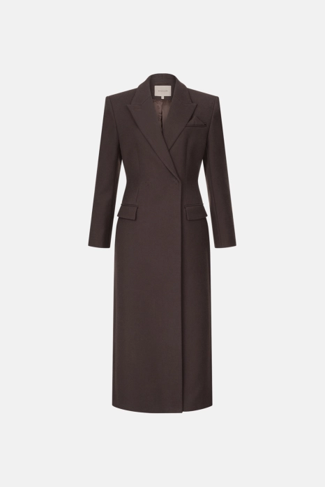 Fitted coat with accent shoulder