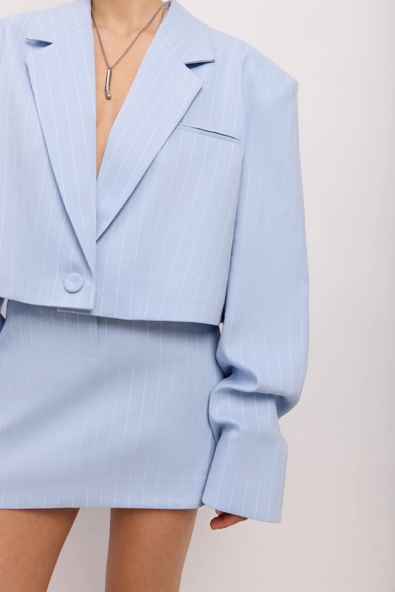 Жакет кроп лляний зі збіркою на рукаві 