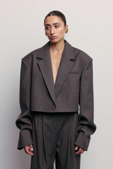 Жакет кроп вовняний зі збіркою на рукаві