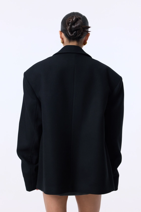 Пальто-жакет оверсайз із збіркою на рукаві 