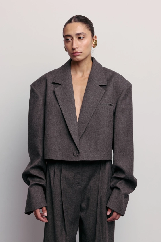 Жакет кроп вовняний зі збіркою на рукаві 