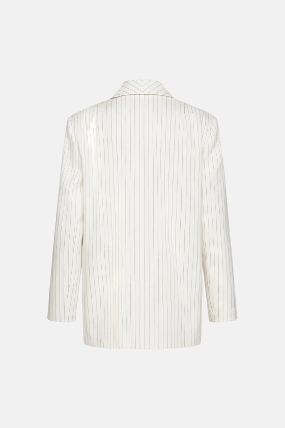 Oversized double-breasted linen blazer with shoulder pads - photo 2
