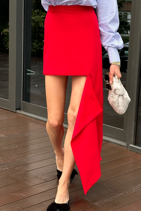 Спідниця котонова міні з відрізаною деталлю 